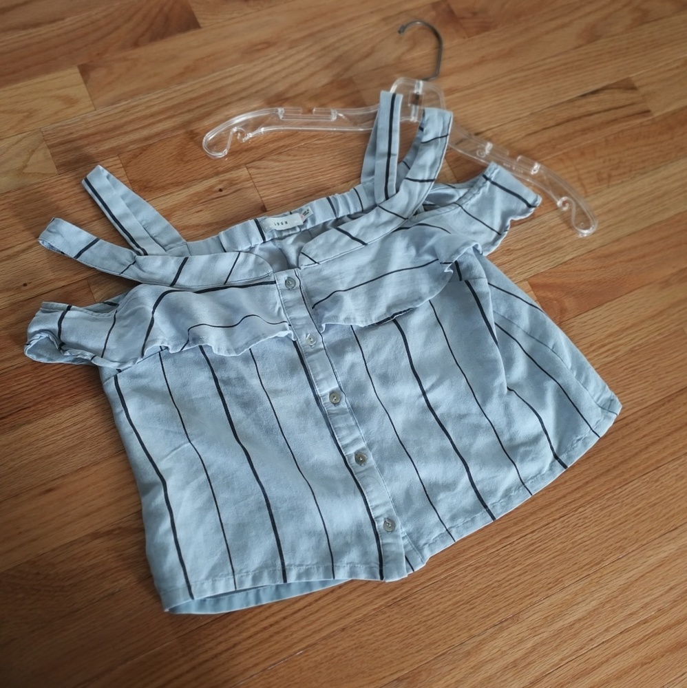Lush Sky Blue With Black Stripped Button Down Top